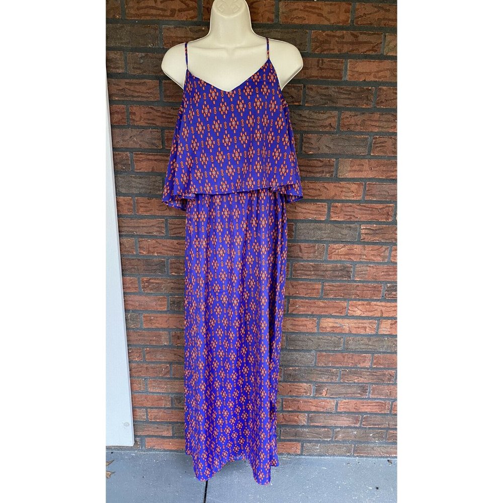 Sleeveless Maxi Dress Size 6 Blue Orange Sundress Boho Gypsy Festival Spaghetti